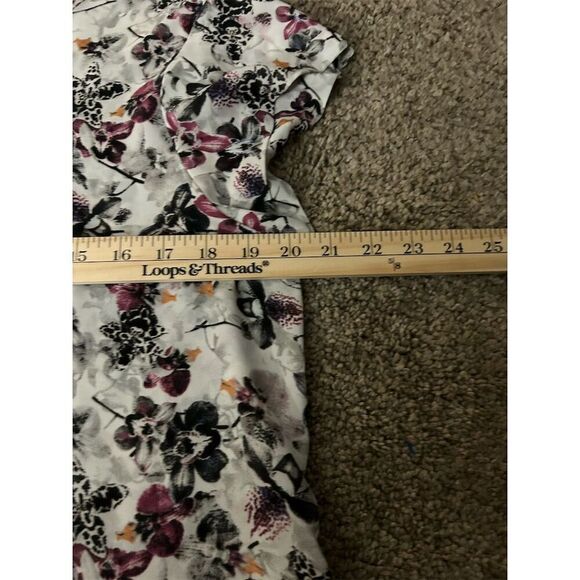 Premiere Studios Women's Floral Blouse Size L Multicolor Short Sleeve Casual Top - Picture 6 of 6